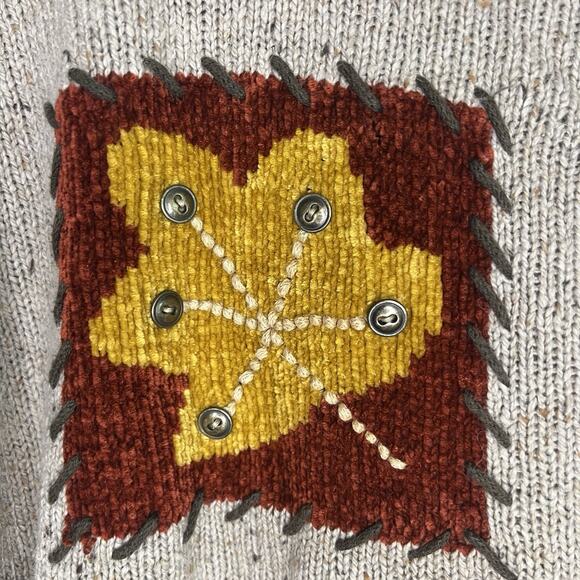 Vtg Lee Womens Silk Wool Rabbit Hair Blend Patchwork Leaves Sweater Sz L Beige - Picture 3 of 8